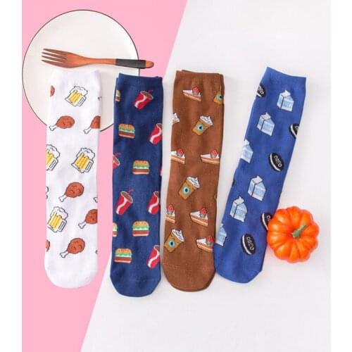 Spring Couple Socks Female Korea Ulzzang Style Burger Cola Fried Chicken Beer Harajuku Cotton Socks Men Women Skateboard Socks