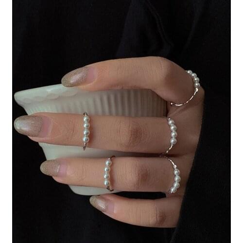 OBEAR Creative Round Pearl String Opening Adjustable Ring Women Elegant Christmas New Year Gift Jewelry Accessories