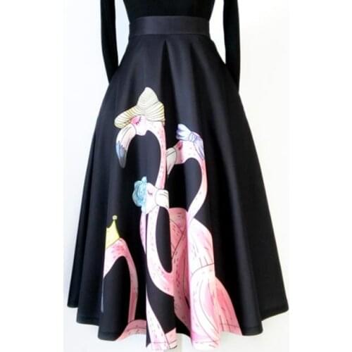 2020 autumn printed umbrella skirt women high waist big swing ball gown skirt plus size 2XL