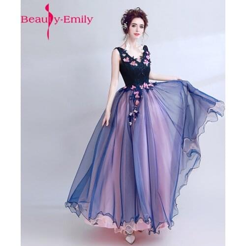 Beauty Emily Elegant Vestido De Festa Fairy Prom Gowns A Line Evening Dresses 2018 Long Flower Homecoming dress Party Prom Dress