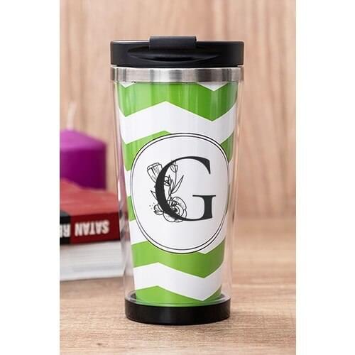 Gift Shop Letter G Floral Green Thermos Cup