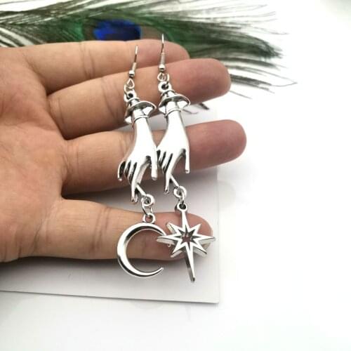 Celestial Oracle Hand Earrings, Celestial Earrings, Moon Charm, Stars, Gifts, Wicca Lover Gifts