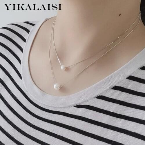 YIKALAISI 925 Sterling Silver Necklaces Jewelry For Women 6mm 9mm Round Natural Freshwater Pearl Pendants Wholesales