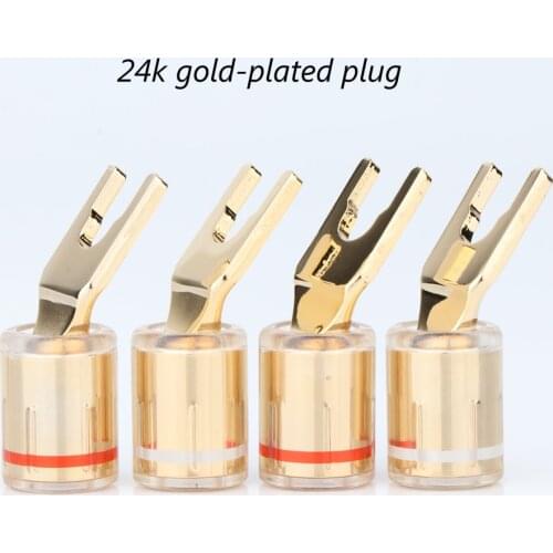 Preffair High Quality SY1528G High Quality Gold Plated Speaker Banana Spade Plug Screw Type For DIY Speaker Cable