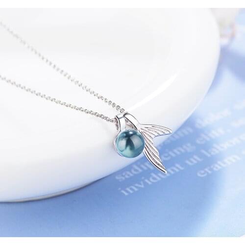 Simple Mermaid Foam Necklace For Women Fishtail Blue Crystal Glass Pendants Necklaces Valentines Day Kolye