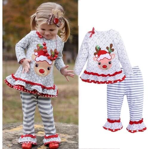 Girls Christmas Suit T-shirts+Long Pants 2Pcs Christmas Outfit Toddler Aumtum Winter casual Costume 12M-5 6T
