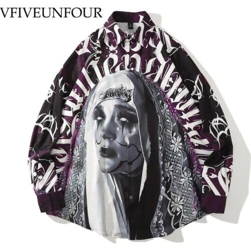 VFIVE UNFOUR Long Shirts Men Streetwear Vintage Streetwear Punk Hip Hop Graphic Shirts Men Buttons Down Loose Shirts