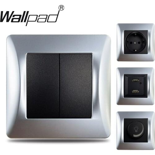 Silver EU Button Switch Wallpad Plastic Frame On OFF Curtain Fan Dimmer Switch Cat6 Data French EU USB TV Socket Round Back
