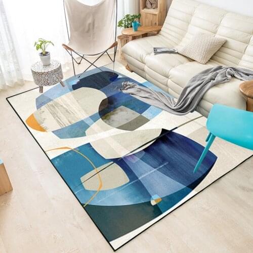 Stylish Nordic art abstract blue block bedroom living room mat carpet custom