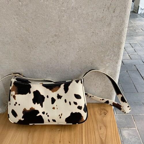 1pc Fashion Women Totes Bags Retro Cow Pattern Clutch Handbag Female Casual PU Leather Underarm Shoulder Purse