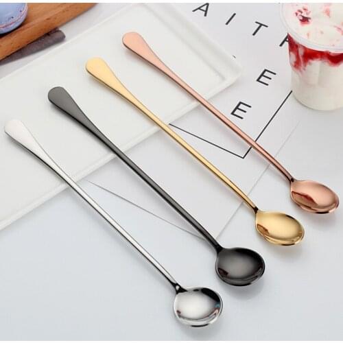 Titanium plated stainless steel long handle ice spoon honey coffee stirring spoons tableware