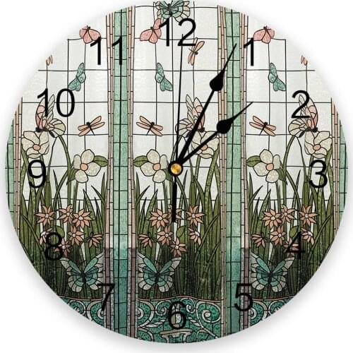 Stained Glass Meadow Butterfly 3D Wall Clock Modern Design Brief Living Room Decoration Kitchen Clock Art Wall Watch Home Decor