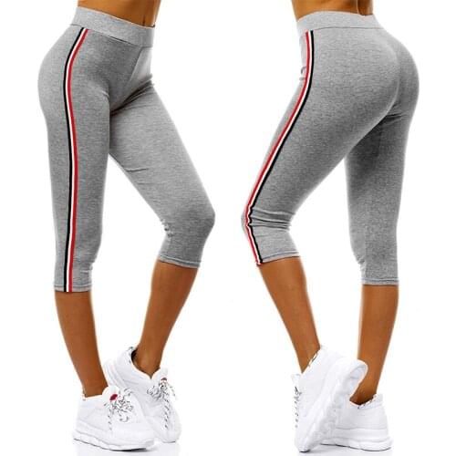 2021 Women Sports Pants Female Casual Striped High Waist Pocket Cropped Trousers Ladies Fitness Gym Running Clothing Joggers