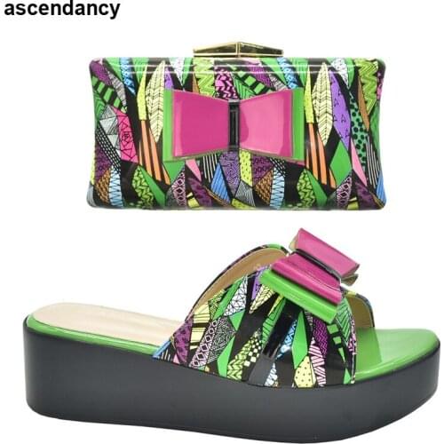 Latest African Shoes and Bags Matching Set Patent Leather Womens Platform Heels Handbags and Shoes Set Mixed Colors Women Pumps