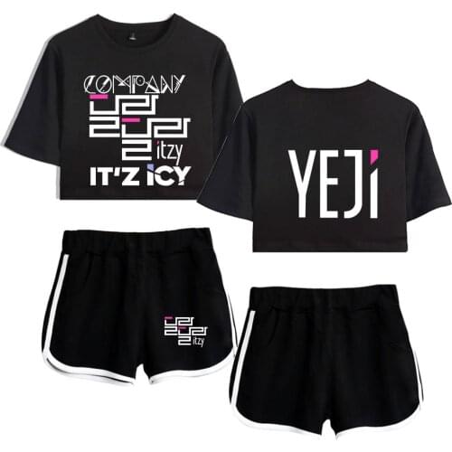 Ladies suit ITZY Two Piece Set Girls Tops Shorts SportSuit Sexy Outfit Short Sleeve Bodycon Sport Suit Femme Casual Clothes