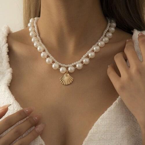 Ethnic Rural Style Pearl Scallop Shell Pendant Necklaces Women Fashion Geometric Clavicle Choker Necklace Collar Jewelry Gift