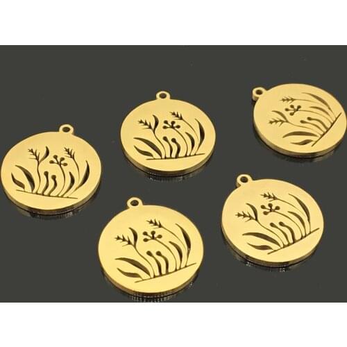 10pcs Gold Water Plants Stainless Steel DIY Necklace Pendant for Women Jewelry