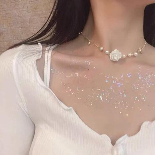 12pcs/lot Retro Super Fairy Pearl Rose Flower Bow Necklace Clavicle Chain Choker Female Necklace Accessories for Women