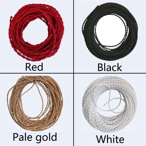 2*0.75mm black white red Pale gold Edison Vintage Electrical Wire Black Twisted Fabric Braided Lamp Cord Copper Textile Cable