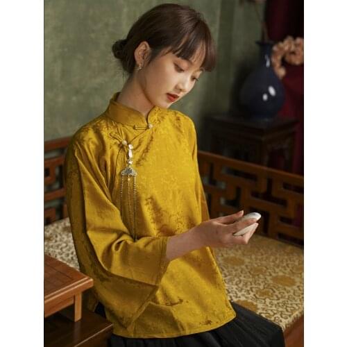 2021 chinese cotton and linen mandarin collar tea art top vintage graceful women multicolor manual improved cheongsam tops