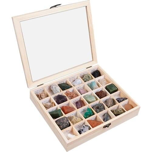 30Pcs Rock & Mineral Collection with Collector Box/Display Case Beginner , Kids