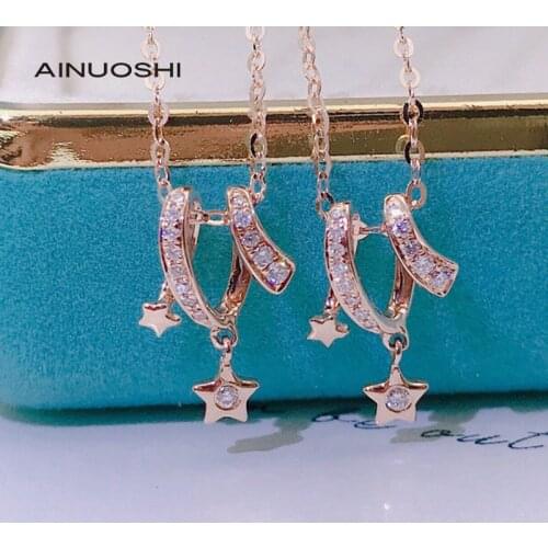 AINUOSHI Handmade 18K Rose Gold 0.05ct Natural Diamond Fashion Star Pendant Necklace Unique Surprise Jewelry Gift For Women 18