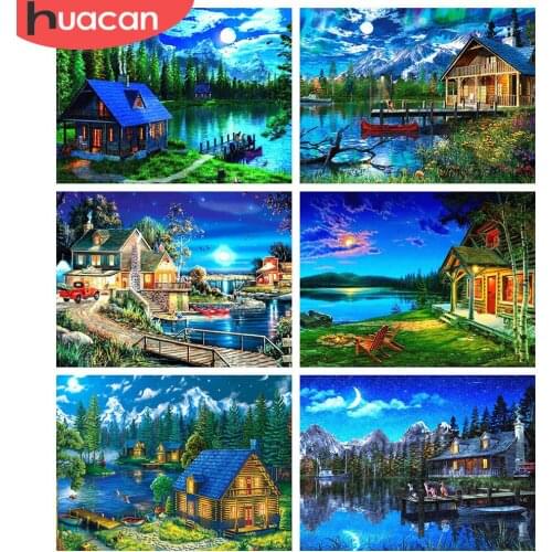 HUACAN 5d Diamond Painting House Home Decor Craft Kit DIY Diamond Embroidery Cross Stitch Landscape Mosaic Night Handicraft