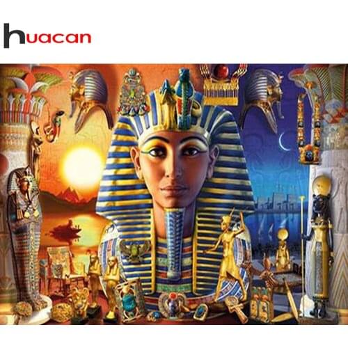 Huacan Diamond Embroidery Mosaic Pharaoh Full Square/round Diamond Painting Egypt Portrait Scenery Wall Decor