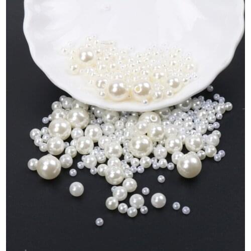 White Beige Round Imitation ABS Pearl Beads For Craft Scrapbook Decoration DIY Sewing Craft Supplies 4 6 8 10 12 14 16 18 20mm
