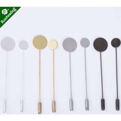 Brass Brooch Stick Pin with 10/15mm Round Pad Charm Pin 70mm length available handmade jewelry,50pcs/lot