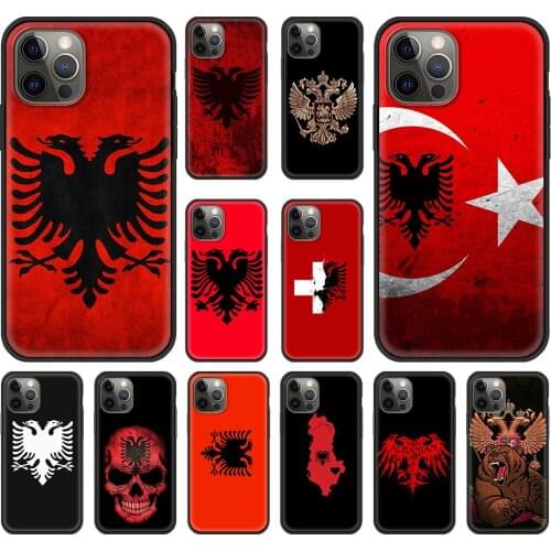 Albania flag Bear Skeleton Case for iPhone 11 12 Pro Max Phone Cover for iPhone 7 8 Plus SE2020 X XR XS Max Luxury Back Shell