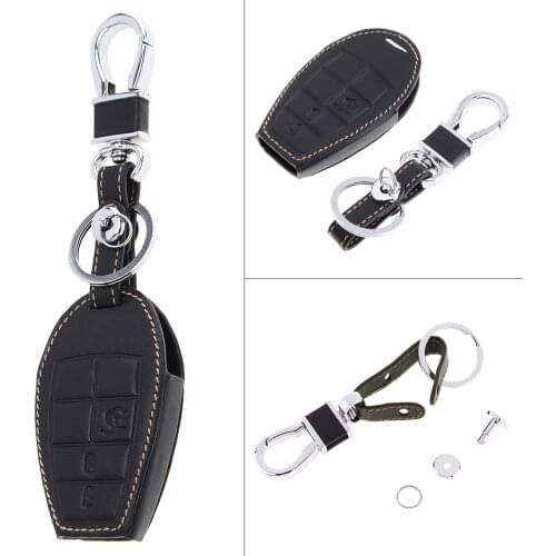 Black 3D Leather Car Key Shell Cover Protector Holder with Zinc Alloy Keychain Fit for Dodge 2012-2014 Chrysler 2011-2015 ect