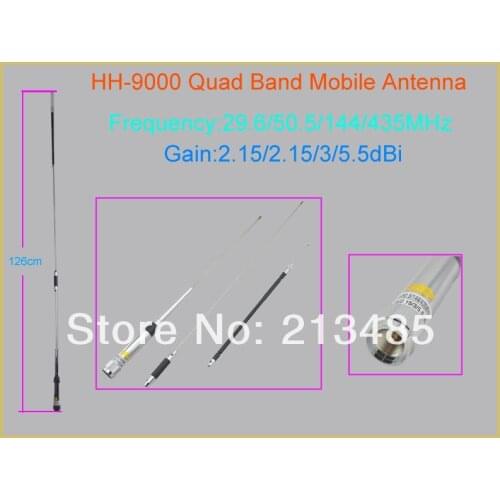 Quad Band 29.6/50.5/144/435MHz ,Gain 2.15/2.15/3/5.5dBi Mobile/Vehicle Radio/Radio Station Antenna