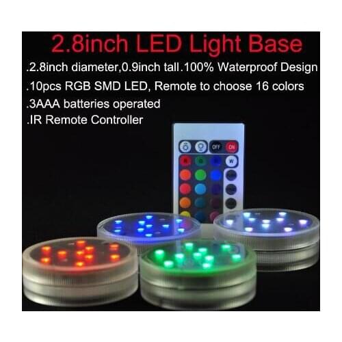 Table decor light,Glass vase base light, Bar decor colorful light,2.8 inch round base light