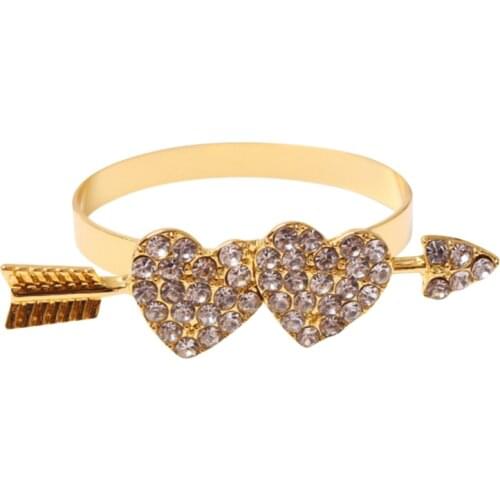 Valentine Napkin Rings Set of 4, Gold Heart Napkin Ring Holders, Diamond Love Napkin Buckles Holder for Weddings