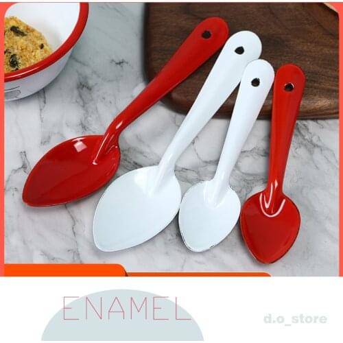 Enamel old-fashioned meal spoon long handle creative household small spoon childrens spoon