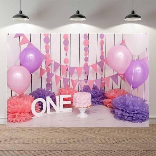 1st Birthday Photography Background Birthday Party Balloon Flowers White Toy Bear Backdrop Decor Photocall Backdrop Photo Studio