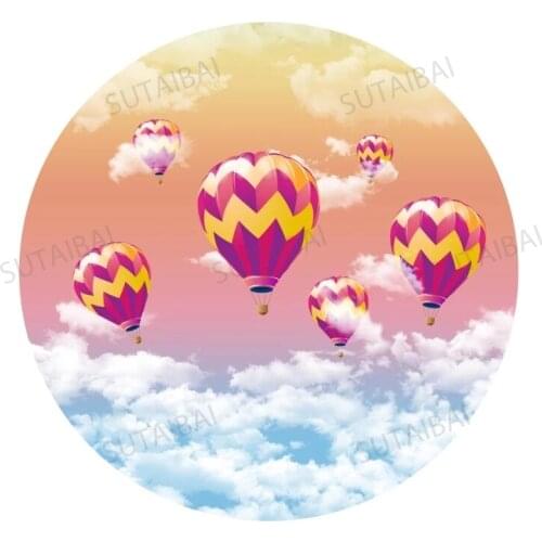 Round Circle Panel Backdrop Background Hot Air Balloons Cloudy Sky Cartoon Baby Shower Birthday Party Decor Candy Table Banner