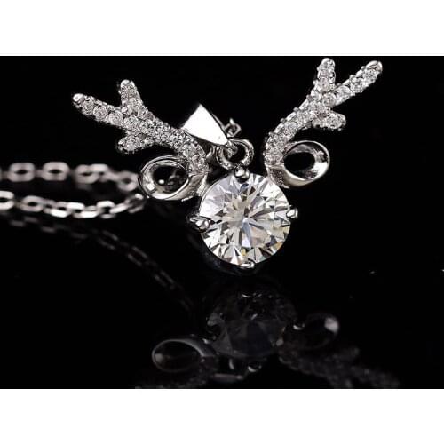 Hot Sale Genuine 925 Sterling Silver Deer Shaped Brilliant Cut Diamond D Color 1-2 Carat 6.5mm-8mm Moissanite Pendant Necklace
