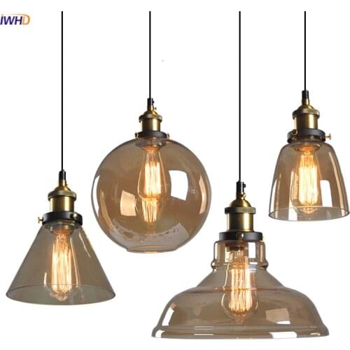 IWHD Loft Industrial Decor LED Pendant Lamp Dinning Room Glass Hanglamp Edison Vintage Pendant Lights Fixtures Lampara Colgante