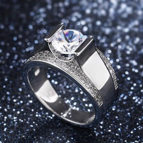 Classic Fashion Round Cut Zircon Silver Color Ring Trendy Glamour Womens Luxury Anniversary Engagement Ring Jewelry