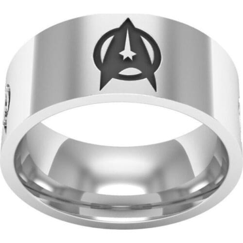 Personality Stainless Steel Star Trek Rings Silver Color 8MM Width Motorcycle Party Biker Ring for Men Women Punk Jewelry Gifts