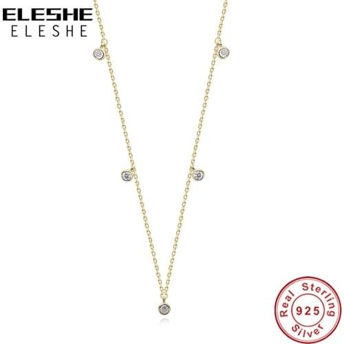 100% Pure 925 Sterling Silver CZ Choker Station Necklace Gold Plated Pendant Chain Necklace for Women Trendy Jewelry Gift