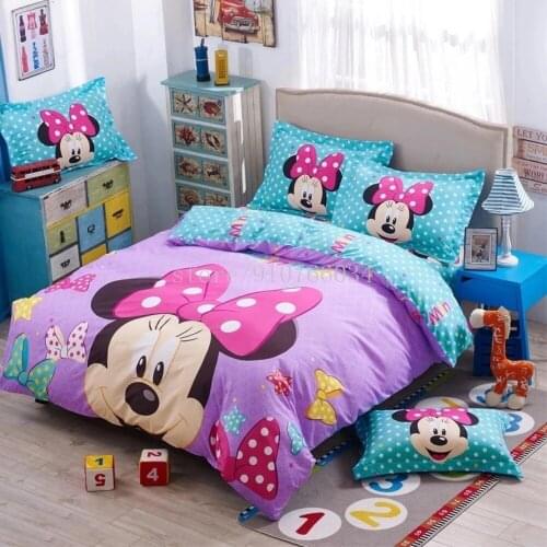 Disney Purple Minnie Mouse Bedding Set Duvet Cover Pillow Cases Twin Single for Children Gifts to Decoration Home