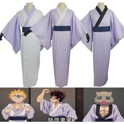Anime Demon Slayer Kamado Tanjirou Agatsuma Zenitsu Hashibira Inosuke Cosplay Costume Kimetsu no Yaiba Kimono Custom Made