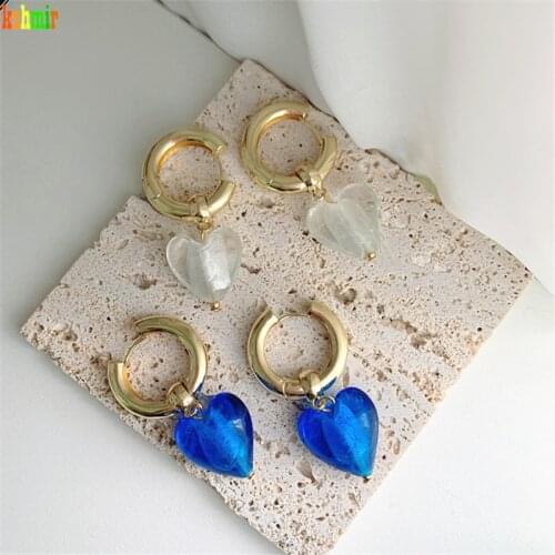 Kshmir New Glass Heart-shaped Earrings Round Large Hanging Earrings Unique Bohemian fashion earrings for womens jewelry