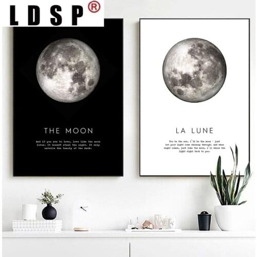 LDSP Canvas Painting Black White Moon Planet Wall Art Print Poster Picture Modern Minimalist Living Home Decoration