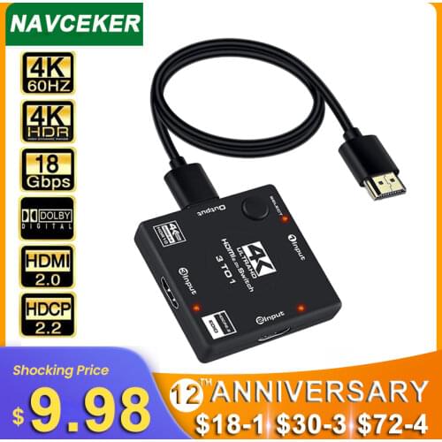 2020 Best HDMI Switch 4K 60Hz HDMI Switcher 3 Ports HDMI Switch Adapter 3 in 1 out HDMI Switch 2.0 Converter For PS4 Pro TV BOX