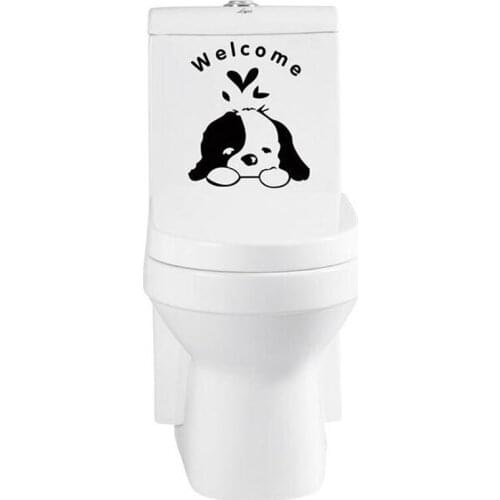 Cute Dog Welcome Toilet Lid Sticker DIY Toilet Muursticker Cartoon Wallpaper Washroom Vinyl Waterproof Toilet Seat Decor Decal