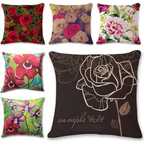 Cotton Linen Flower Pillow Case Throw Pillowcase Cotton Linen Printed Pillow Covers For Office Home Textile